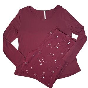 SOMA Cool Nights Burgundy Star Print Pajama Set Size L